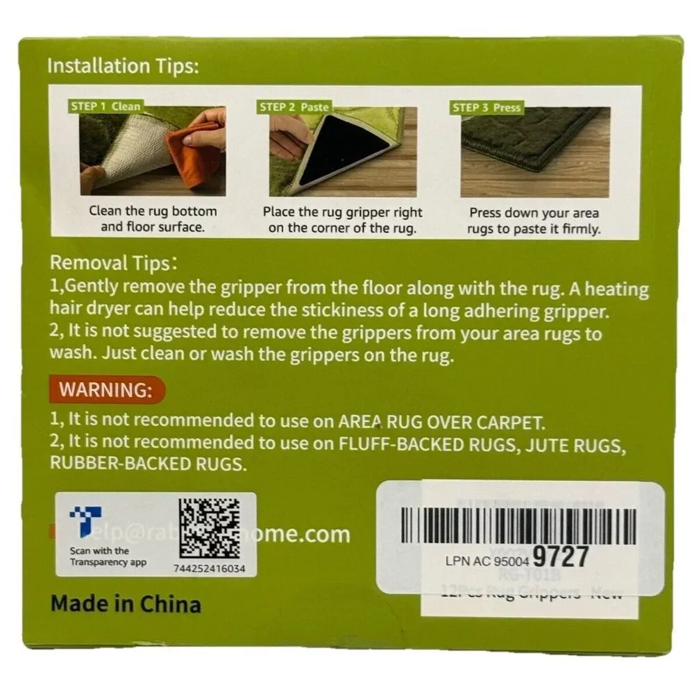 Rabenda 12 Pcs‎ Grippers Non Slip Rug Pads for Hardwood Tile Vinyl Floor - Picture 2 of 3